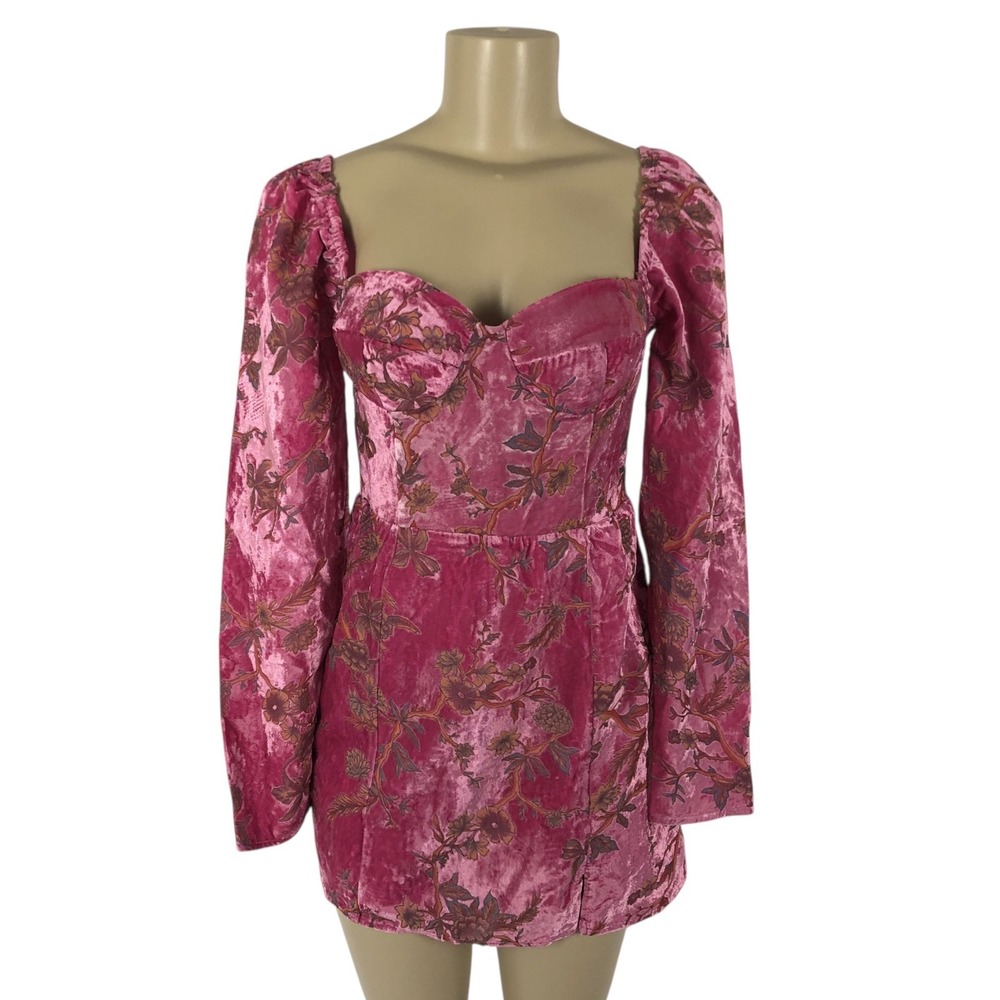 NWT Lulus Pink Floral Velvet Burnout Bustier Mini Dress Size‎ S Y2K Party Club